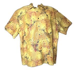 Men's 2XL Hawaiian Koi Fish Shirt SS Button Front Territory Ahead Gold Yellow
